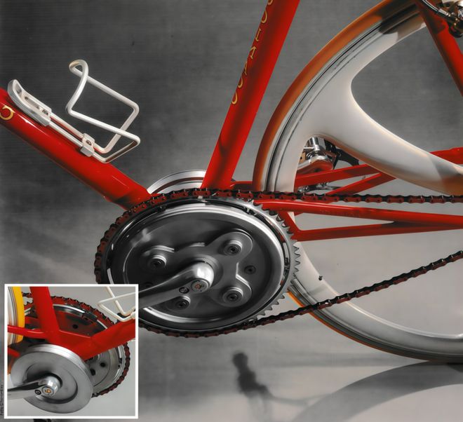 当意大利双星交汇:梅花和法拉利在1986年就搞出了这么个齿轮变速牙盘的公路车(图8)